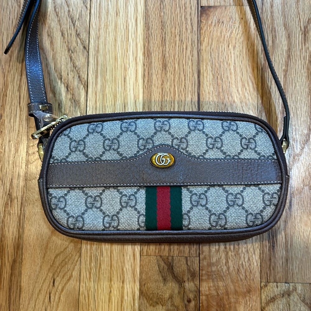 Gucci Ophidia Triple Zip Crossbody Bag GG Coated Canvas Mini